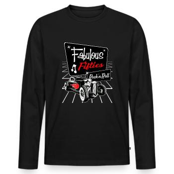 1950er Hotrod Rockabilly Socken Hop Rock and Roll - Männer Premium Bio Langarmshirt - Schwarz - Vorne - Nico (187cm)