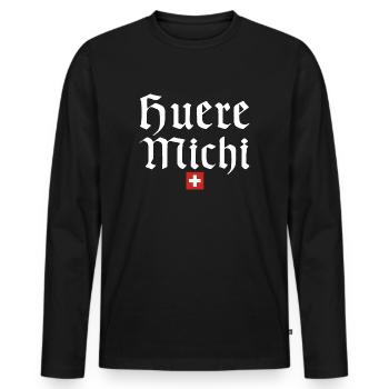 Schweizer Dialekt, lustige Sprüche, Fondue Schweiz - Männer Premium Bio Langarmshirt - Schwarz - Vorne - Nico (187cm)
