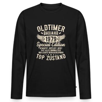 Oldtimer Baujahr 1979 Jahrgang Geburtstag Geschenk - Männer Premium Bio Langarmshirt - Schwarz - Vorne - Nico (187cm)