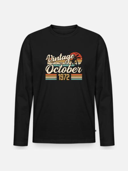 October 1972 Anniversary Gift - 1972 - Men's Premium Organic Long Sleeve Shirt - black