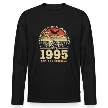 Great since 1995 - Men's Premium Organic Long Sleeve Shirt - black - Front - Nico (187cm)