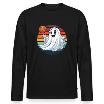 Halloween fantôme joue basket-ball Vintage coucher de soleil - T-shirt manches longues Premium bio Homme - noir - Devant - Nico (187cm)