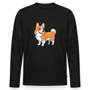 Cartoon Comic Cute Corgi Dog - Men's Premium Organic Long Sleeve Shirt - black - Front - Nico (187cm)