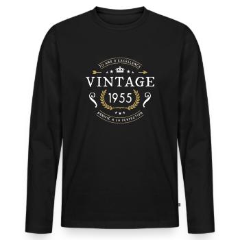 Anniversaire 70 Ans Vintage 1955 Cadeau Fête - T-shirt manches longues Premium bio Homme - noir - Devant - Nico (187cm)
