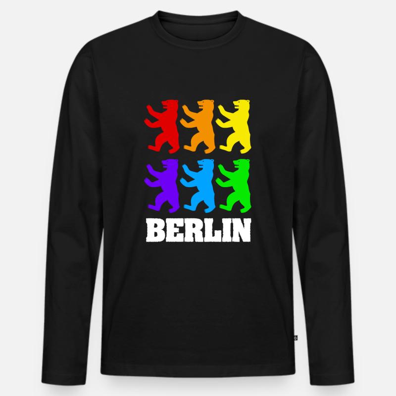 Berliner Bären in Farbe - Männer Premium Bio Langarmshirt - Schwarz