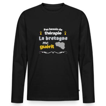 Bretagne humour pour cadeau breton - T-shirt manches longues Premium bio Homme - noir - Devant - Nico (187cm)