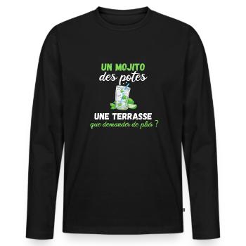 Un mojito des potes une terrasse quoi de plus ? - T-shirt manches longues Premium bio Homme - noir - Devant - Nico (187cm)