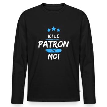 ICI LE PATRON C'EST MOI ! - T-shirt manches longues Premium bio Homme - noir - Devant - Nico (187cm)