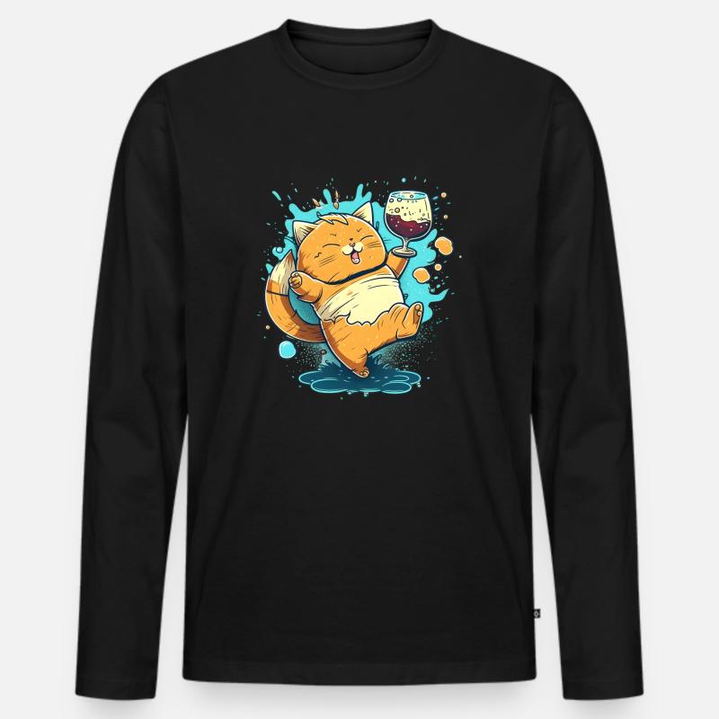 Cute drunk cartoon Cat - Männer Premium Bio Langarmshirt - Schwarz