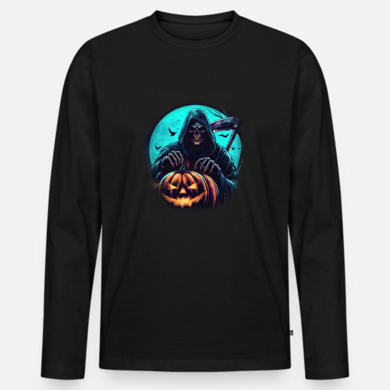 Der Kürbis-Sensenmann - Männer Premium Bio Langarmshirt - Schwarz