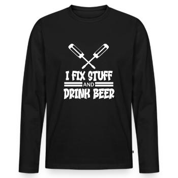 I fix stuff and drink beer - Men's Premium Organic Long Sleeve Shirt - black - Front - Nico (187cm)