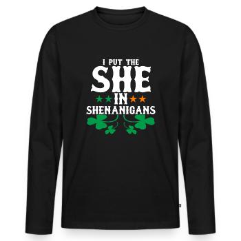 J’ai mis la femme dans des manigances - T-shirt manches longues Premium bio Homme - noir - Devant - Nico (187cm)
