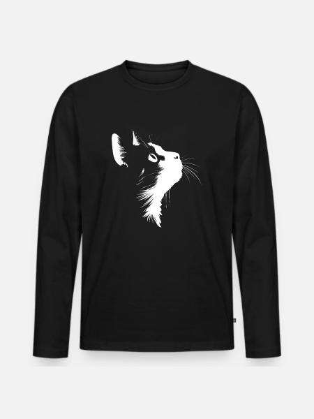 Cat, Cat Motif, Cat Face - Men's Premium Organic Long Sleeve Shirt - black