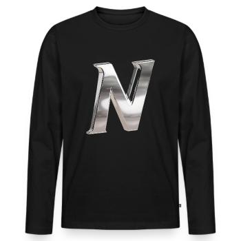Chrome ,, N " Métallisé - T-shirt manches longues Premium bio Homme - noir - Devant - Nico (187cm)