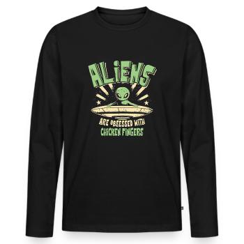 Außerirdische sind besessen von Chicken Fingers Spaß - Männer Premium Bio Langarmshirt - Schwarz - Vorne - Nico (187cm)