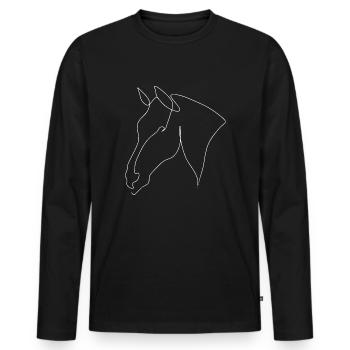 Minimal Pferdekopf Warmblut weiss - Männer Premium Bio Langarmshirt - Schwarz - Vorne - Nico (187cm)