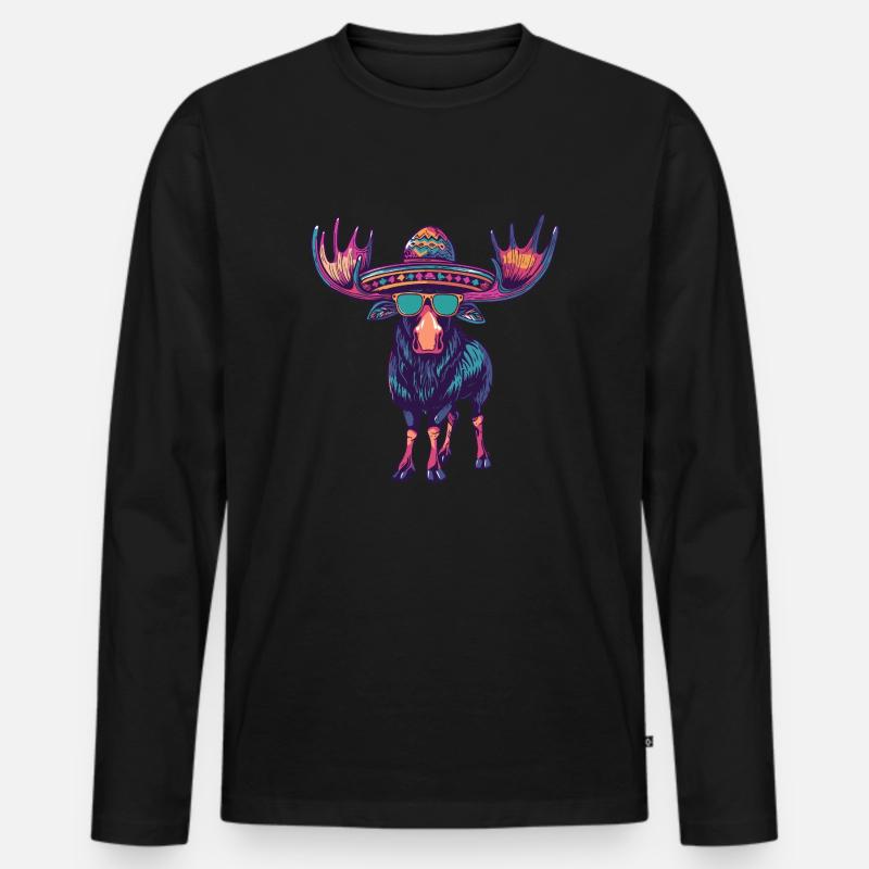Elch Comic Lustig Sombrero - Männer Premium Bio Langarmshirt - Schwarz