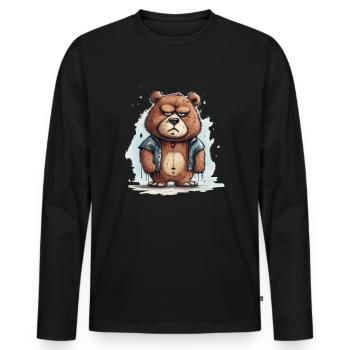 Grumpy Teddy - Men's Premium Organic Long Sleeve Shirt - black - Front - Nico (187cm)
