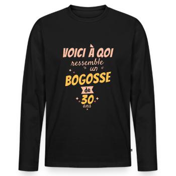 Voici à quoi ressemble un bogosse de 30 Ans - T-shirt manches longues Premium bio Homme - noir - Devant - Nico (187cm)