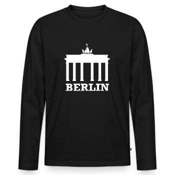 Freizeitshirt ' Brandenburger Tor ' - Männer Premium Bio Langarmshirt - Schwarz - Vorne - Nico (187cm)