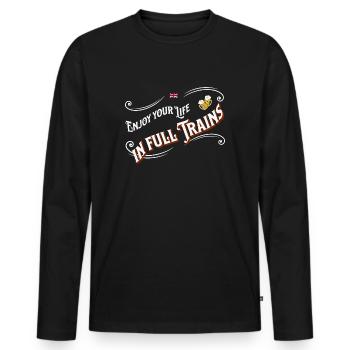 Genieße dein Leben in vollen Zügen - denglish - Männer Premium Bio Langarmshirt - Schwarz - Vorne - Nico (187cm)