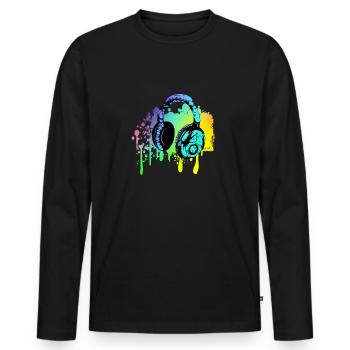 Bunter DJ Kopfhörer - Männer Premium Bio Langarmshirt - Schwarz - Vorne - Nico (187cm)