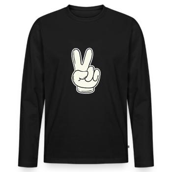 Signe de la main victoire et paix - T-shirt manches longues Premium bio Homme - noir - Devant - Nico (187cm)