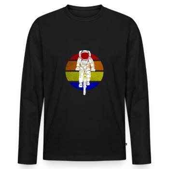 Spacecraft retro moon landing astronaut on bike - Men's Premium Organic Long Sleeve Shirt - black - Front - Nico (187cm)