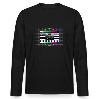 DDR Testbild zum Mauerfall mit Datum 09.11.1989 - Männer Premium Bio Langarmshirt - Schwarz - Vorne - Nico (187cm)