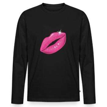 Party Pink Lippenstift Kuss Kussmund - Männer Premium Bio Langarmshirt - Schwarz - Vorne - Nico (187cm)