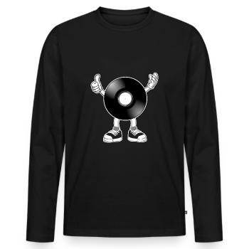 Disque vinyle rétro musique DJ - T-shirt manches longues Premium bio Homme - noir - Devant - Nico (187cm)