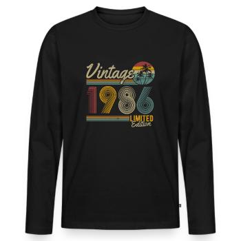 Née en 1986 naissance rétro anniversaire - T-shirt manches longues Premium bio Homme - noir - Devant - Nico (187cm)