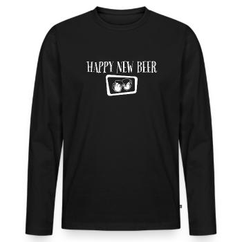 Happy new beer. Happy new year. Bonne année - T-shirt manches longues Premium bio Homme - noir - Devant - Nico (187cm)