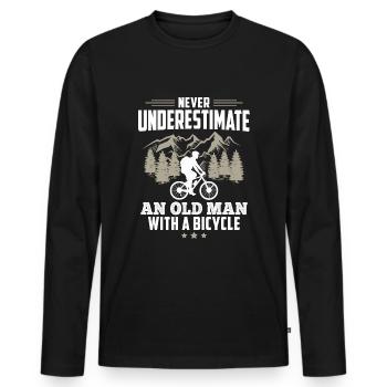 Never Underestimate An Old Man With A Bicycle - Männer Premium Bio Langarmshirt - Schwarz - Vorne - Nico (187cm)