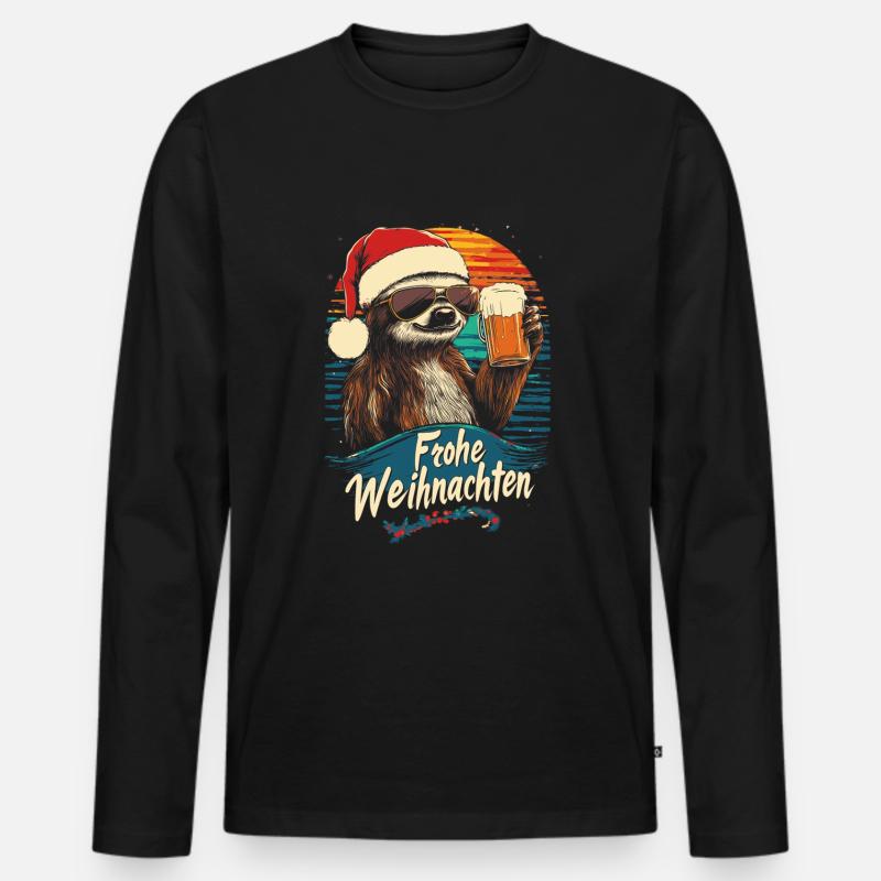 Faultier Weihnachten Bier - Männer Premium Bio Langarmshirt - Schwarz