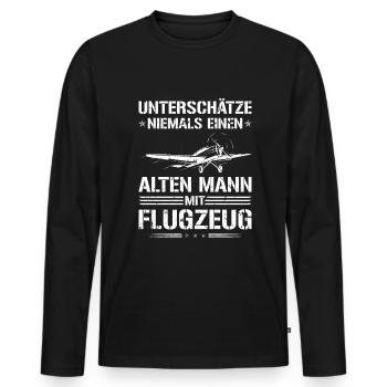 Unterschätze Niemals Alten Mann Flugzeug Piloten - Männer Premium Bio Langarmshirt - Schwarz - Vorne - Nico (187cm)