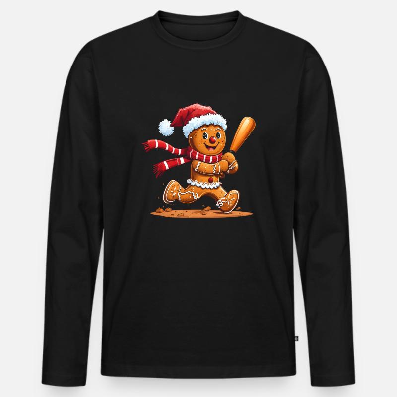 Lustiges Lebkuchenmann Weihnachtsdesign – Baseball - Männer Premium Bio Langarmshirt - Schwarz