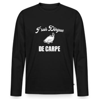 Je suis dingue de carpe cadeau pêcheur humour - T-shirt manches longues Premium bio Homme - noir - Devant - Nico (187cm)