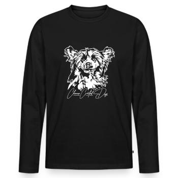 CHINESE CRESTED DOG Powderpuff Portrait Wilsigns - Männer Premium Bio Langarmshirt - Schwarz - Vorne - Nico (187cm)