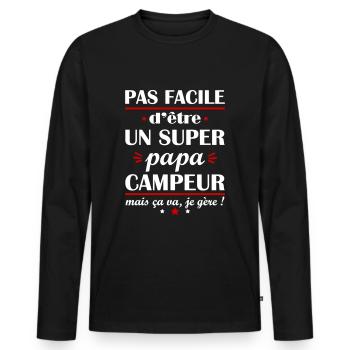 Pas facile super papa campeur, fête des pères - T-shirt manches longues Premium bio Homme - noir - Devant - Nico (187cm)