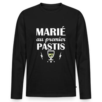 Marié au premier pastis, fête des pères, humour - T-shirt manches longues Premium bio Homme - noir - Devant - Nico (187cm)