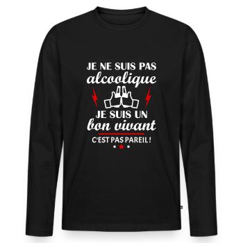 Pas alcoolique bon vivant, humour, fête des pères - T-shirt manches longues Premium bio Homme - noir - Devant - Nico (187cm)