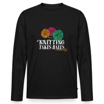 Knitting takeballs - Men's Premium Organic Long Sleeve Shirt - black - Front - Nico (187cm)