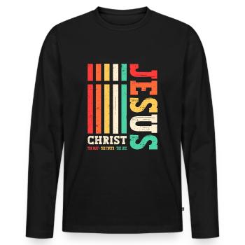 Jésus-Christ Chemise Verset de la Bible Je suis le chemin - T-shirt manches longues Premium bio Homme - noir - Devant - Nico (187cm)