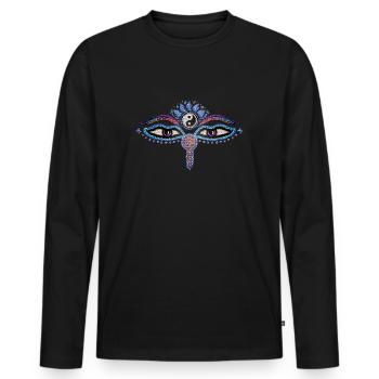 Buddha Eyes, Buddhism, Symbol, Yoga, Meditation - Men's Premium Organic Long Sleeve Shirt - black - Front - Nico (187cm)