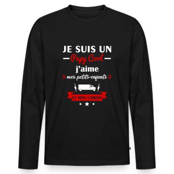Papy cool camion, cadeau grand-père routier - T-shirt manches longues Premium bio Homme - noir - Devant - Nico (187cm)