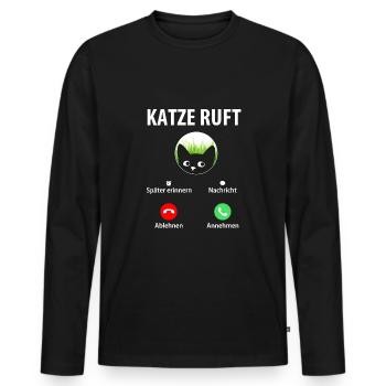 Katze ruft an Annehmen Ablehnen Smartphone Handy - Männer Premium Bio Langarmshirt - Schwarz - Vorne - Nico (187cm)