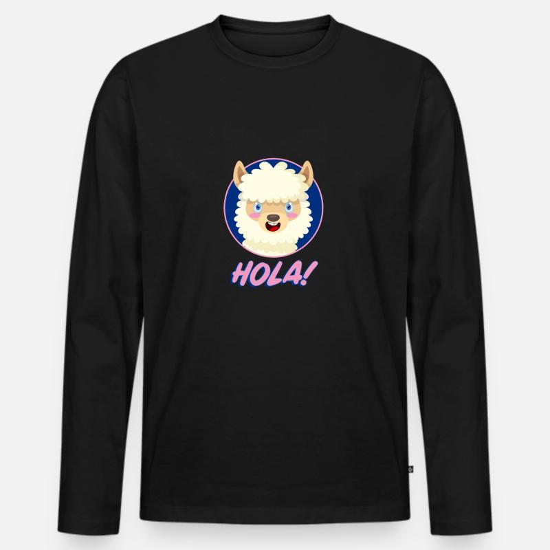Alpaca Hola! Animal Geschenkidee - Männer Premium Bio Langarmshirt - Schwarz
