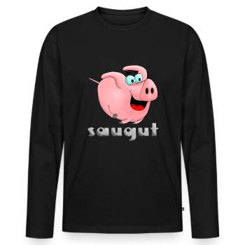 saugut - Sau - Ferkel - Männer Premium Bio Langarmshirt - Schwarz - Vorne - Nico (187cm)
