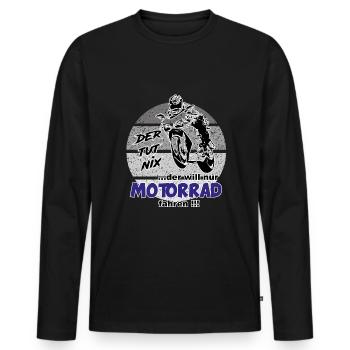 Motorradfahrer Sprüche Der tut nix - Männer Premium Bio Langarmshirt - Schwarz - Vorne - Nico (187cm)